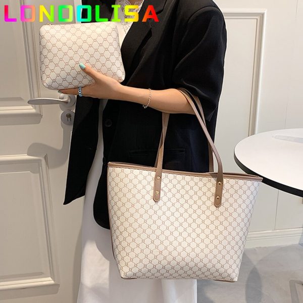 Luxury Designer 2 Pcs/set High Capacity Tote Handbag for Women 2021 Trends Brand Designer Striped Shopper Shoulder Shopping Bag - Image 4