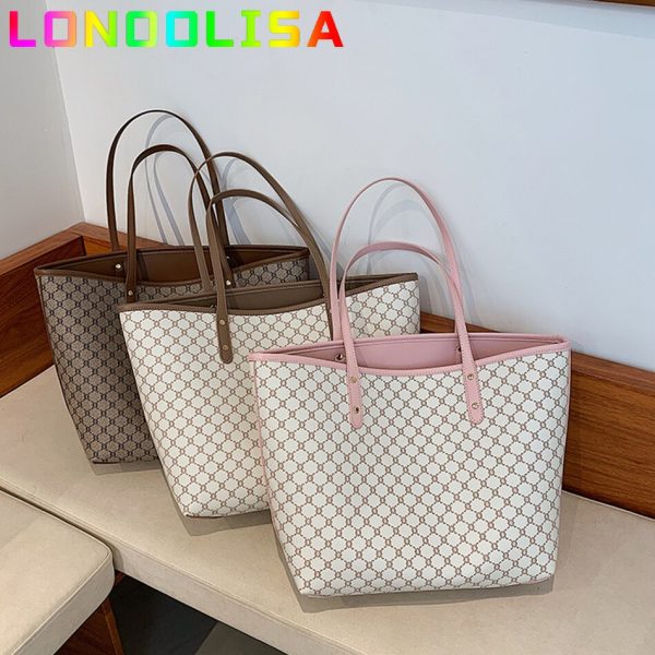 Luxury Designer 2 Pcs/set High Capacity Tote Handbag for Women 2021 Trends Brand Designer Striped Shopper Shoulder Shopping Bag - Image 5