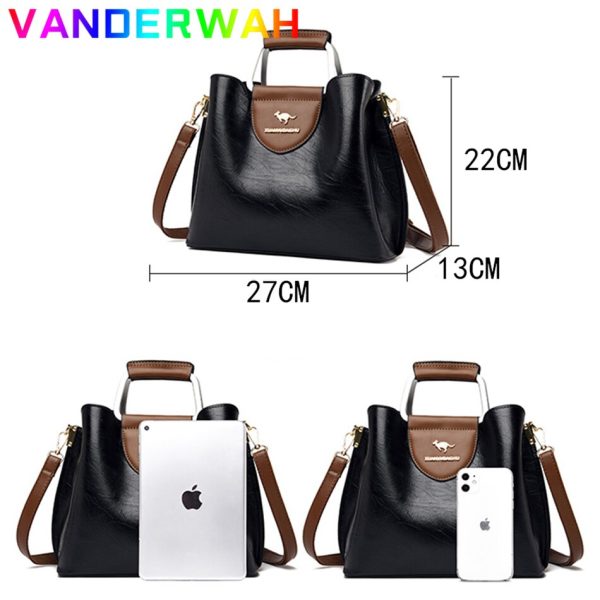 3 Layers Brand Small Tote Bag Oil Skin Leather Luxury Handbags Women Bags Designer Ladies Shoulder Crossbody Hand Bags for Women - Image 5