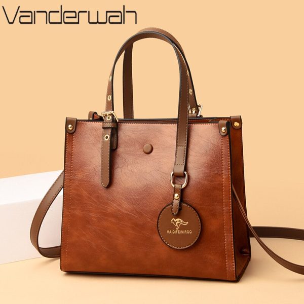 3 Layers Casual Tote Vintage Ladies Tote Hand Bag Leather Luxury Handbags Women Designer Bags for Women 2022 Sac A Main Femme - Image 2