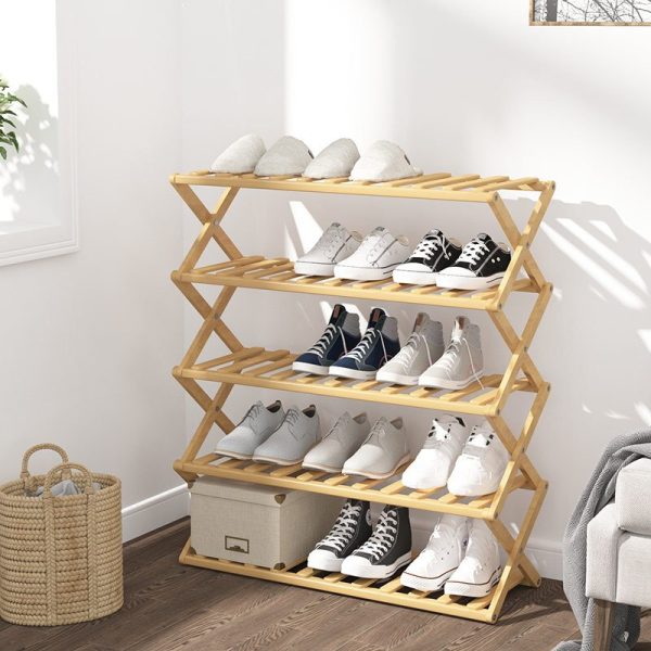 Bamboo Foldable Wooden Plant Stand Shoes Shelf Storage Rack Multi-Functional Racks Waterproof Suit For Living Room Bathroom - Image 2