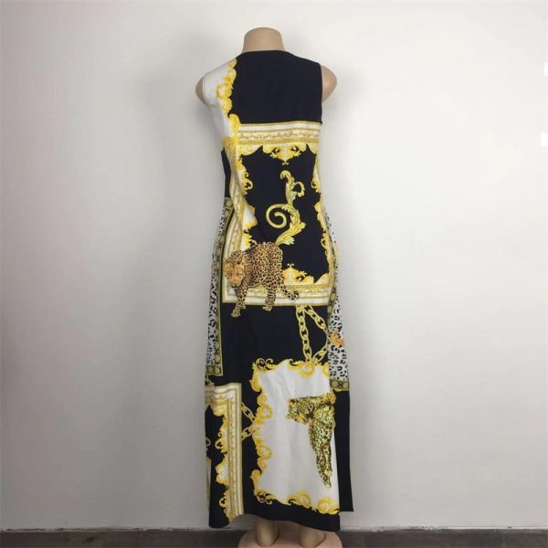 Bohemian Floral Printing Hollow Out Elegant Dresses For Women Large Swing Sexy High Waist Maxi Party Slim Tank Sleeveless Dress - Image 5