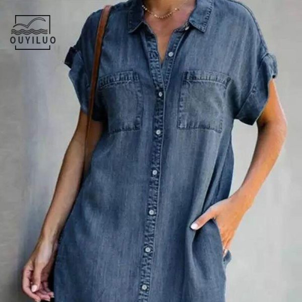 Ladies Short Sleeve Pockets Cardigan, Women Summer Loose Knee Length - Image 2