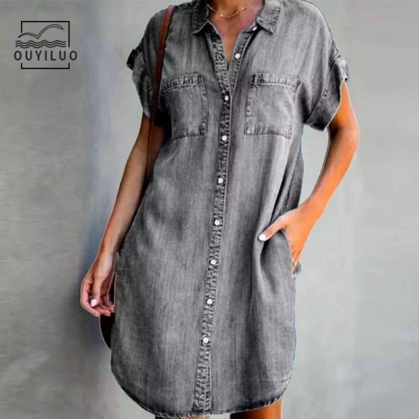 Ladies Short Sleeve Pockets Cardigan, Women Summer Loose Knee Length - Image 3