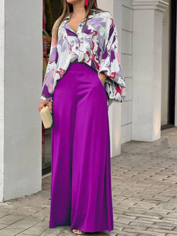 Summer Casual Women's Loose Vintage Boho Print Shirt + Commuter Wide Leg Pants Suits Two Piece Set Lady Fashion New 2022 Outfits - Image 3